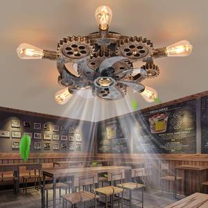 lot 4613 image: HUEOCZW 20 Retro Industrial Steampunk Ceiling Fans with Lights and Remote,Low Profile Flush Mount Bladeless Ceiling Fan with Light,Nautical Style 6 Speeds for Bedroom Kitchen Island Bar Cafe