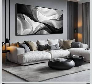 lot 4615 image: Abstract Wall Art for Living Room, Black and White Wall-Decor for Bedroom, Minimalist Curve Line Canvas Print Pictures for Hallway Office, Size 24x48 Inches