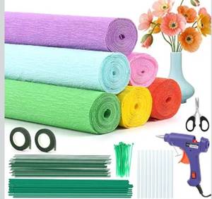 lot 4624 image: 170 Pcs Crepe Paper Kit, 6-Colors 16.5x98 Inch Crepe Paper Streamers, with Glue Gun, Scissors, Wire &amp Floral Tape Perfect for Making Paper Flowers, DIY Craft Projects and Wedding Party Decorations