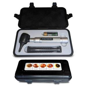 lot 4628 image: 4th Generation Doctor Mom LED Pocket Pro Otoscope with Both Adult and Pediatric Disposable Specula Tips, Battery, and Protective Hard Plastic Case