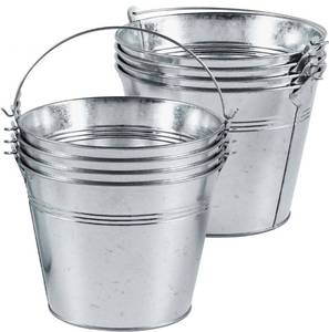 lot 4646 image: OBTANIM 8 Pack Galvanized Metal Buckets with Handle Ice Pails for Plants, Succulents, Party Favors Organizing, Rustic Home Decor or Classrooms Pencil Storage (9 x 5.9 inch)