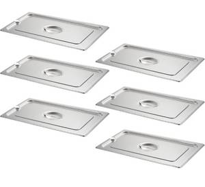 lot 4654 image: CURTA 6-Pack Full Size Slotted Steam Table Pan Covers with Handle, NSF Certified 188 Stainless Steel Hotel Pan Lids for Catering, Buffet, Restaurant, Commercial Kitchen, Dishwasher Safe