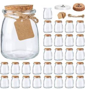 lot 4655 image: Mini Yogurt Jars 30 Pack, 7 oz Glass Favor Jars with Cork Lids, Pudding Containers with Lids, Mason Jar Wedding Favors Honey Pot with Label Tags and String
