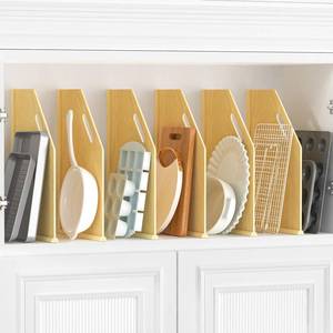 lot 4658 image: sandpaint 6 Pack Wood Tray Dividers for Cabinet, Cookie Sheet Organizer for Cabinets, No-Cut Kitchen Cabinet Dividers, Cookie Trays for Kitchen, Utility Rooms, Pantry Storage