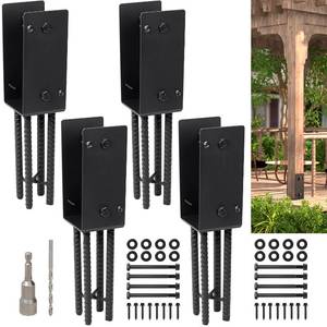 lot 4724 image: Heavy Duty U-Shape Metal Post Base Holder, 4x4 (Internal 3.5x3.5), Wet Concrete Foundation Post Holder for for Wood Fence, Railing, Pergola, Porch (Black - Set 4)
