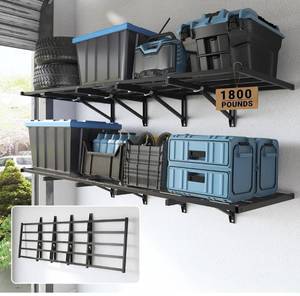 lot 4754 image: FLEXIMOUNTS Fold-Down 2x6ft Garage Wall Shelving, 2-Pack Heavy Duty Folding Garage Shelving Wall Mounted, 1800 lbs Capacity, Storage for Power Tools, Garden Supplies & Seasonal Storage, Lite Series