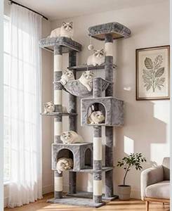 lot 4759 image: Hey-brother Tall Cat Tree Tower, Heavy Duty Scratching Posts with Large Platforms, Cozy Condos, Big Hammock, Toy Balls, Multi-Level Furniture for Indoor Adult Cats, 80.7 Inches, Light Gray MPJ039W