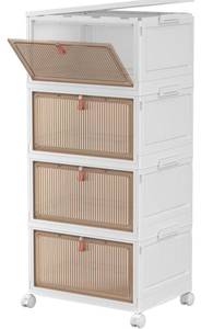 lot 4761 image: 4 Tier Stackable Storage Bins with Lids, 28Qt Plastic Storage Containers with Magnetic Doors & Wheels, Convenient Storage Bins Closet Organizers, Rigid Household Organization for Home