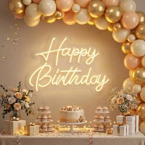 lot 4766 image: Happy Birthday Neon Letter Sign, Acrylic LED Letter Sign, Lighted Letter Sign, Light Up Letters, Neon LED Signs for Wall Decor, Birthday Party Backdrop, Bedroom & Holiday Decor Gifts (Warm White, 22x16.9 Inch)