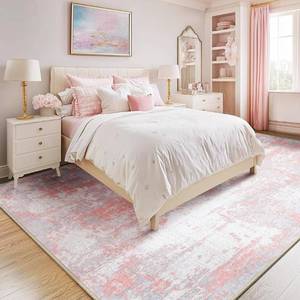 lot 4769 image: Washable Area Rugs 8x10 Non-Slip Modern Abstract Soft for Living Room Entryway Bedroom Kitchen, Print Pattern, Grey Pink
