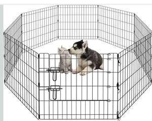 lot 4791 image: Dog Playpen 24 Inch, 8 Panel Foldable Pet Fence, BlackSturdy Metal Pet Fence,Quick Folding Setup,Indoor and Outdoor Use,Climate Pledge Friendly Choice