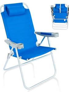 lot 4792 image: SUNNYFEEL Oversized Tall Folding Beach Chair Lightweight, 17 Portable Sand Chair for Adults Heavy Duty 500 LBS with Cup Holders, Foldable High Camping Lawn Chairs for CampOutdoorPicnicSports