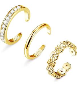 lot 4800 image: FIASASO 3Pcs Gold Filled Toe Rings for Women Non Tarnish 14K Gold Filled Toe Ring Adjustable Flower Cz Dainty Toe Ring Summer Beach Open Toe Rings Set Toe Jewelry Foot Jewelry