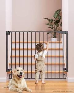 lot 4804 image: Cumbor 34 Extra Tall No Bottom Bar Baby Gate for Stairs, Hardware Mounted Dog Gate Indoor for Larger Pets, Expandable 29.2-43 Safety Gate for Doorways, Wide Walk Thru Door for Easy Access (Black)