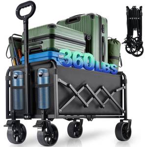 lot 4808 image: Collapsible Wagon Cart Foldable with Breakes - 360 LBS Heavy Duty Folding Grocery Cart with All Terrain Wheels & Brakes, for Shopping, Beach, Camping, Sports, Garden & Fishing