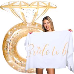 lot 4809 image: Bride Diamond Ring Pool Float & Towel Set Bachelorette Party Decoration Inflatable Diamond Bride Pool Float Bridal Shower Gift Engagement Party Accessories Swimming Tube River Wedding Photo Prop(Gold)