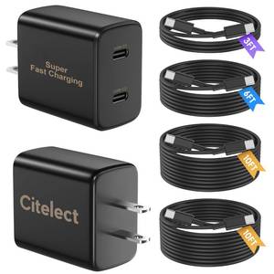 lot 4822 image: Super Fast Samsung Charger Type C, 2Pack Dual Port USB C Fast Charger Block with Long 361010FT USB C to C Cable for Samsung Galaxy S26S25S25 UltraS25S24S24UltraS24S23iPhone 17 - Black