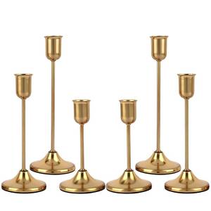 lot 4837 image: Gold Candlestick Holders Taper Candle Holder for Candlesticks Metal Set of 6 Vintage Centerpiece for Dining Table Wedding Christmas Thanksgiving Fireplace Home Decor Gift 007-TB-6