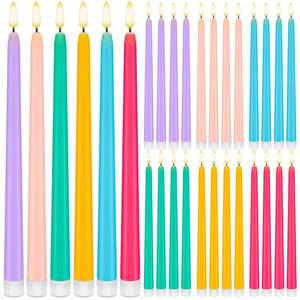 lot 4840 image: Baquler 24 Pcs 11 Pastel Flameless Taper Candles Colorful LED Candle Sticks Colored Battery Operated Candle Pink Plastic Flickering Candlestick for Easter Wedding Birthday Dinner Table Party Decor