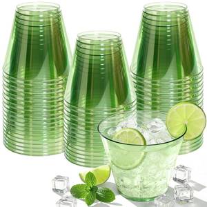 lot 4841 image: Glowserve 9 oz Clear Plastic Cups Green Plastic Disposable Cups