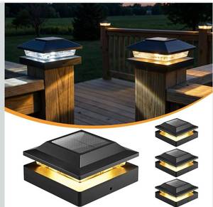 lot 4855 image: Brightown Solar Post Cap Lights Outdoor 4-Pack, Waterproof Fence Post Solar Lights for 4x4 WoodVinyl Posts, 16 LED Deck Post Lights with 2 Color Modes Decorate Patio Porch Garden
