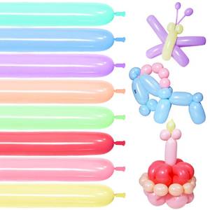 lot 4860 image: 100Pcs Pastel Long Balloons forTying Balloon Arch, Assorted 260q Balloons Thickening Skinny Latex Twisting for Animals Shape modeling.