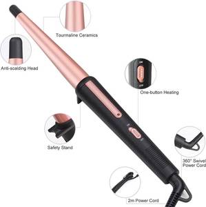 lot 4868 image: Hair Curling Wand, 0.5-1Inch Tapered Curling Iron, Professional Ceramic Hair Curler Wand Dual Voltage (Pink)