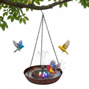 lot 4871 image: Edenseelake Hanging Bird Bath with Multii-Color Light Solar Powered Fountain for Outside, Metal Bird Feeder with Detachable Bowl for Outdoors Lawn Patio Yard Garden Decor
