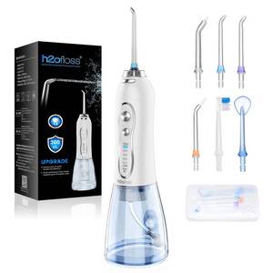 lot 4875 image: H2ofloss Water Dental Flosser Portable Dental Oral Irrigator with 5 Modes, 6 Replaceable Jet Tips, Rechargeable IPX7 Waterproof Teeth Cleaner for Home and Travel -300ml Detachable Reservoir (HF-6)