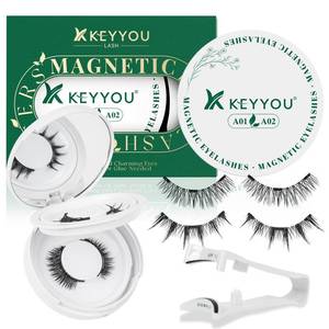 lot 4879 image: KEYYOU Daily Wear Reusable Magnetic Eyelashes 2 Pair with Applicator No Glue Needed 3D Natural Magnetic Lashes, Easy to Apply & Long Lasting for Daily Use & Events(A01A02)