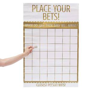 lot 4886 image: Fun Express Place Your Bets Baby Born Date Game - Fun Baby Shower Game for Guessing Babys Birth Date - Perfect Gender Reveals Baby Showers &amp Special Occasions - Includes Game Board &amp Sticker - 1 Set