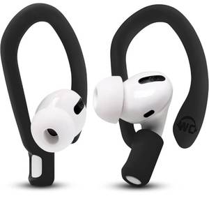 lot 4891 image: WC HookZ - Patented Upgraded Over Ear Hooks for AirPods Pro 1, 2 & AirPods 1, 2 & 3- Two Size Pairs Included in Package, Unique Left & Right Hook, Made by Wicked Cushions  Pitch Black