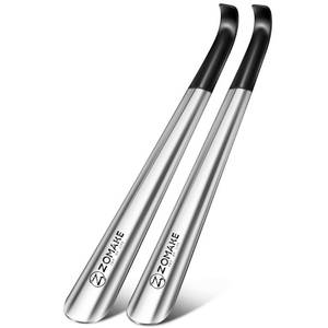 lot 4904 image: ZOMAKE Shoe Horn Long Handle for Seniors Men Women,Metal Long Shoehorn Boot Horn,16.5 Stainless Steel Shoe Spoon Helper(2 Pcs Black Handle)