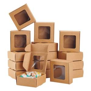 lot 4913 image: BENECREAT 36 Pack 3x3x1.2 Inch Brown Kraft Paper Gift Box with Clear Window for Multiple Occasions