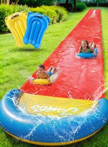 lot 4915 image: JAMBO 40Ft 3XL Updated Mega Slip Splash and Slide and 2 Bodyboards, Heavy Duty with Inflatable Crash Pad, Slide Splash Mat Outdoor Splash Mat n Backyard Water Toys