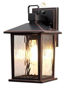 lot 4917 image: ZILLSEA Dusk to Dawn Porch Light Wall Mount, 12 Oil Rubbed Bronze Outdoor Light Fixture with Water Ripple Glass, Hardwired Die-Casting Aluminum Outside Wall Sconce Lantern, Bulb Not Included