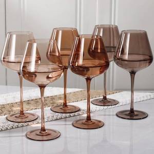 lot 4922 image: Physkoa Venus Wine Glasses Set of 6-18oz Hand Blown Amber Wine Glass with Stem, Unique Melanin Colored Wine Glasses, Mocha Mousse-Inspired Colors Glassware for Home Decor & Gifts