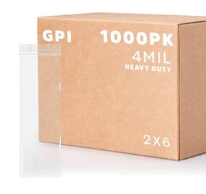 lot 4931 image: GPI - 2 x 6 1000 Count, Reclosable Zip Bags, Heavy-Duty 4 Mil Thick, Poly Baggies with Resealable Zip Top Lock for Packaging & Shipping, Screws, Nuts, Bolts, Coins & More.