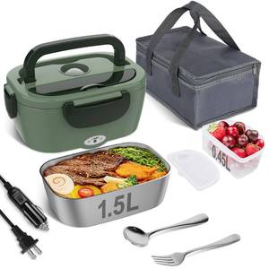 lot 4932 image: Vabaso Electric Lunch Box for Adults, 80W Heated Lunch Box Portable Food Warmer Lunch Box for WorkMenCarTruck with 1.5L 304 Stainless Steel Container Fork & Spoon, 110V12V24V