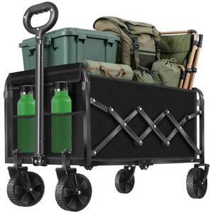 lot 4933 image: Collapsible Wagons Carts Foldable Wagon, Foldable Wagon Cart with Wheels, Folding Wagons for Beach Camp Sports Garden, 2 Cup HoldersLightweight PortableBlack280 LBS
