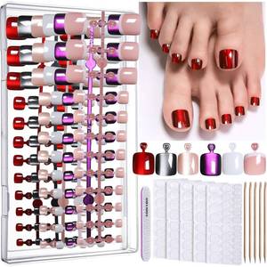 lot 4944 image: FANDAMEI Press on Toenails, 6 Colors Press On Toe Nails Short Square, French Tips Cat Eye Toe Press Ons for Women & Girls, Glossy Toe Fake Nails for Nail Art