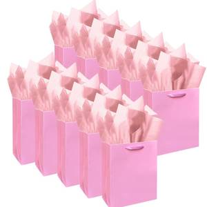 lot 4946 image: qiqee 10PCS Pink Mini Gift Bags with Tissue Paper Handles 6.3x4.7x2.4 Small Size Present Party Favor Bags Tissue Paper