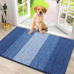 lot 4947 image: Smiry Dog Door Mat for Muddy Paws, Absorbs Moisture and Dirt, Low-Profile Entryway Mat with Non-Slip Backing, Entry Indoor Outdoor Doormat for Inside Floor (30x20 Inches, Navy Blue, Striped)