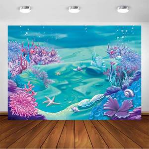 lot 4954 image: Avezano Under The Sea Mermaid Backdrop Deep Blue Sea Castle Shell Photography Background Child Kids Mermaid Themed Birthday Party Decoration Backdrops (7x5ft)
