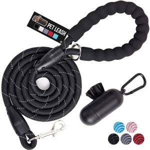 lot 4977 image: GORILLA GRIP Dog Leash, Heavy Duty Reflective Rope Leashes for 202lb Dogs, Cats, Small Animals, Puppy Training Essential for Walks, Hikes, Soft Handle, Rotating Metal Clip, Waste Bag Dispenser, Black