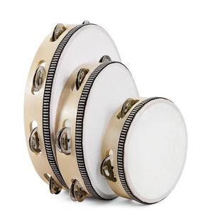 lot 4979 image: Flexzion Wooden Round Tambourine for Kids and Adults 10, 8, 6-Inch Single Row 8 Pair Jingles, Wood Handheld Percussion Instrument for Beginner and Professional Tambourine Player, 3 Pack