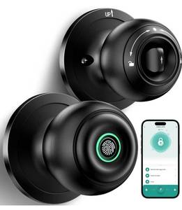 lot 4983 image: Fingerprint Door Lock, Smart Fingerprint Door Knob with Lock, Biometric Door knob with App Control & Key, Keyless Thumbprint Entry Door Lock for Bedroom, Front Door, Home, Apartment Office-Matte Black