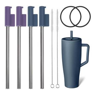 lot 4985 image: Jetstop Straw Kit Compatible with Brumate Era 40 oz - 4 Stainless Steel Straws with Silicone Straw Connectors, Sealing Rings & Cleaning Brushes - Reusable Accessories for Br�mate Tumbler