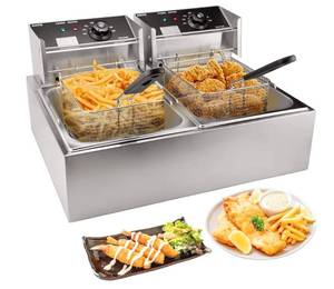 lot 5551 image: Commercial Deep Fryer with Basket, 3400W 12.7QT12L, Detachable Large Capacity Stainless Steel Countertop Electric Oil Fryer with Temperature Control for Restaurant or Home Use