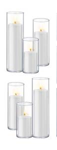 lot 5559 image: 16 PCS White Pillar Candles with Glass Candle Holders Clear Hurricane Candle Holders Glass Cylinder Vases